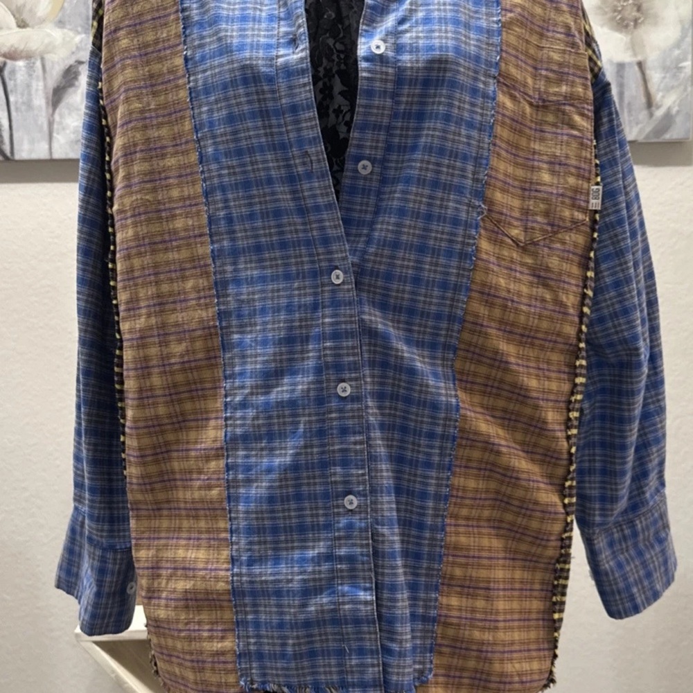 Urban Outfitters BDG Oversize Spliced Flannel Shirt Patchwork S 100% Cotton NWT